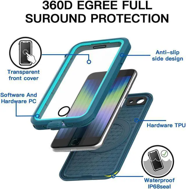 Alt view image 5 of 7 - SZYG iPhone SE 2020/2022 Waterproof Case,iPhone 7/8 Waterproof Case, Built-in Screen Protector Full Body Heavy Duty Shockproof IP68 Waterproof Case for iPhone SE 2022/2020/7/8 4.7 inch Green