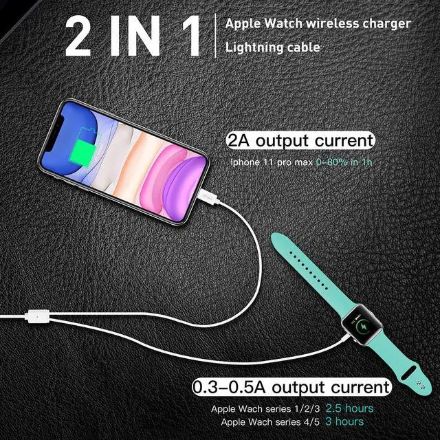 Alt view image 2 of 7 - SZYG for Apple Watch Charger Magnetic Charging Cable, 2 in 1 iPhone Watch Charger Cord 4 ft for Apple Watch Series SE/7/6/5/4/3/2/1 iPhone 13/12/11 Pro Max/XS Max/XR/XS/X and More.
