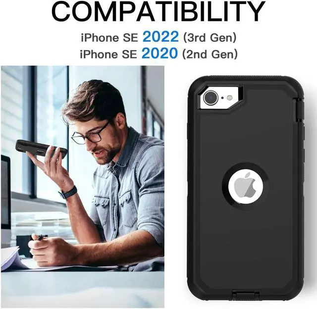 Alt view image 2 of 7 - SZYG for iPhone SE 2022 Case, iPhone SE 2020 Case Built-in Screen Protector Full Body Protection Heavy Duty Drop Proof 3-Layer Durable Cover Case for Apple iPhone SE 3/2nd Gen 4.7-inch.