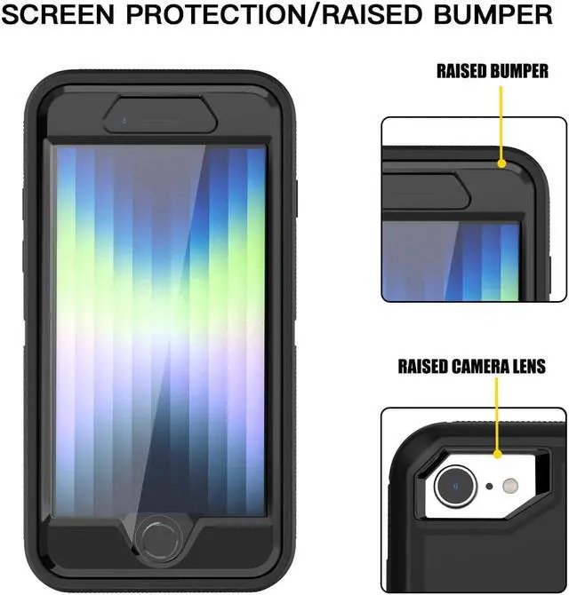 Alt view image 4 of 7 - SZYG for iPhone SE 2022 Case, iPhone SE 2020 Case Built-in Screen Protector Full Body Protection Heavy Duty Drop Proof 3-Layer Durable Cover Case for Apple iPhone SE 3/2nd Gen 4.7-inch.