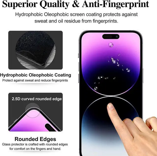 Alt view image 3 of 7 - SZYG for iPhone 14 Pro Max Tempered Glass Screen Protector [2-Pack] HD Clear, 9H Hardness, Scratch Resistant Case Friendly.