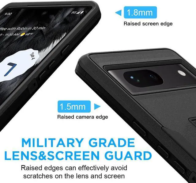 Alt view image 3 of 7 - SZYG for Google Pixel 7 Case Military Drop Proof Protection Rugged Heavy Duty Shockproof Protective Cover with Kickstand Car Mount. Black