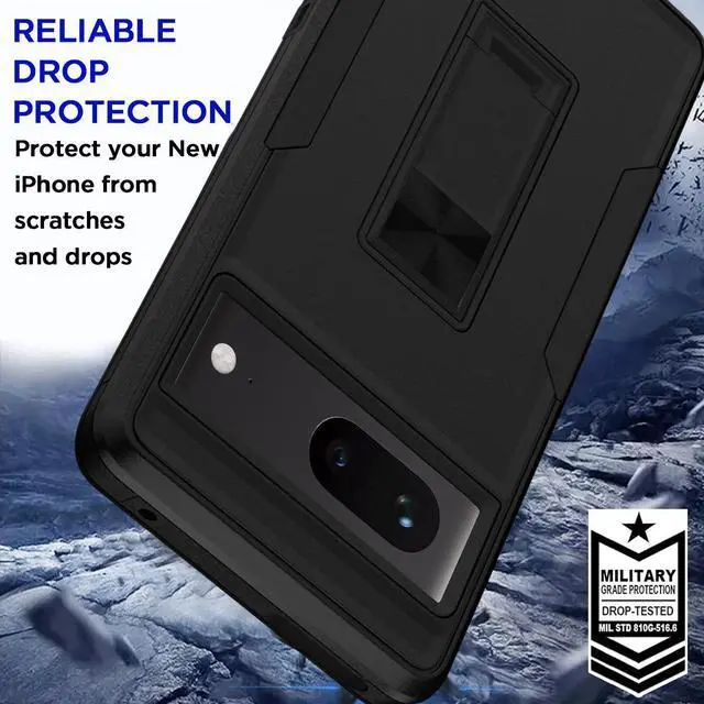 Alt view image 6 of 7 - SZYG for Google Pixel 7 Case Military Drop Proof Protection Rugged Heavy Duty Shockproof Protective Cover with Kickstand Car Mount. Black