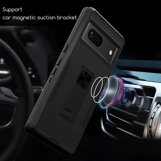 Alt view image 5 of 7 - SZYG for Google Pixel 7 Case Military Drop Proof Protection Rugged Heavy Duty Shockproof Protective Cover with Kickstand Car Mount. Black
