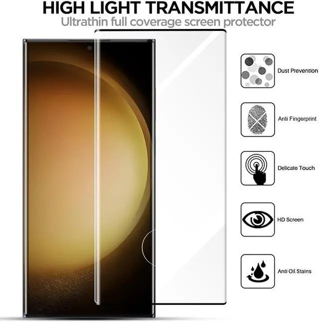 Alt view image 2 of 7 - 2 Pack for Samsung Galaxy S23 Ultra Tempered Glass Screen Protector, 9H Hardness,3D Curved,Anti-Fingerprint for Galaxy S23 Ultra 5G.