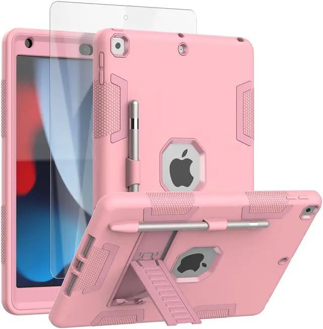 Main image of SZYG Case for iPad 9th/8th/7th Generation 2021/2020/2019 10.2 inch, Heavy Duty Shockproof Rugged Stand Protective Cover with Screen Protector for iPad 10.2 inch. Rose Gold