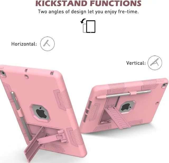 Alt view image 5 of 7 - SZYG Case for iPad 9th/8th/7th Generation 2021/2020/2019 10.2 inch, Heavy Duty Shockproof Rugged Stand Protective Cover with Screen Protector for iPad 10.2 inch. Rose Gold