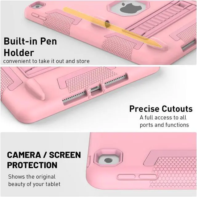 Alt view image 4 of 7 - SZYG Case for iPad 9th/8th/7th Generation 2021/2020/2019 10.2 inch, Heavy Duty Shockproof Rugged Stand Protective Cover with Screen Protector for iPad 10.2 inch. Rose Gold