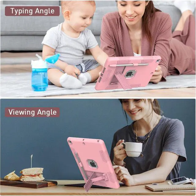 Alt view image 6 of 7 - SZYG Case for iPad 9th/8th/7th Generation 2021/2020/2019 10.2 inch, Heavy Duty Shockproof Rugged Stand Protective Cover with Screen Protector for iPad 10.2 inch. Rose Gold