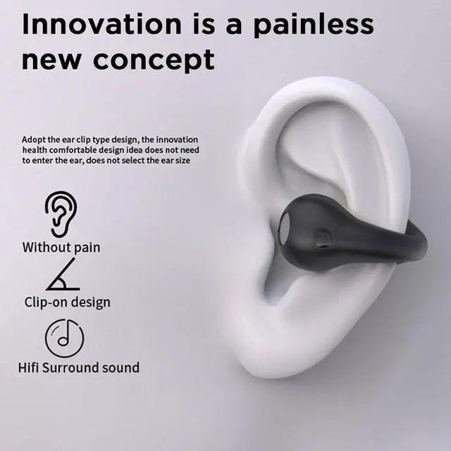 Alt view image 3 of 7 - 2023 Wireless Ear Clip Bone Conduction Headphones Bluetooth 5.3 Open Ear Headphones Waterproof Sport Running Earring Earphones Built-in Mic Headset.