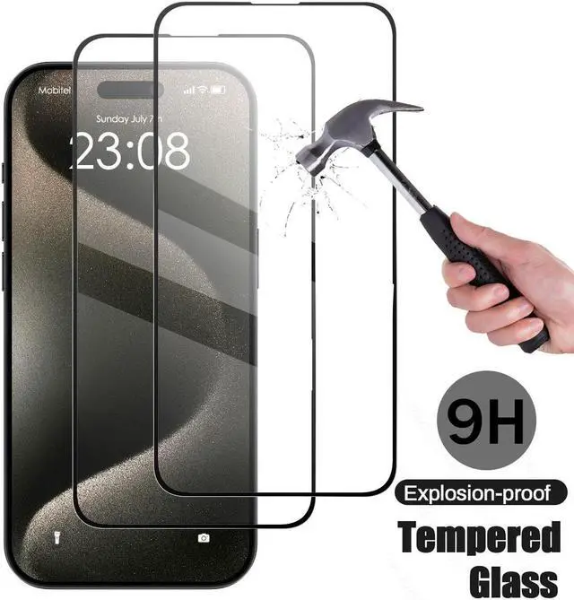 Main image of SZYG for iPhone 15 Pro Tempered Glass Screen Protector [2-Pack] HD Clear, 9H Hardness, No Bubbles, Case Friendly.