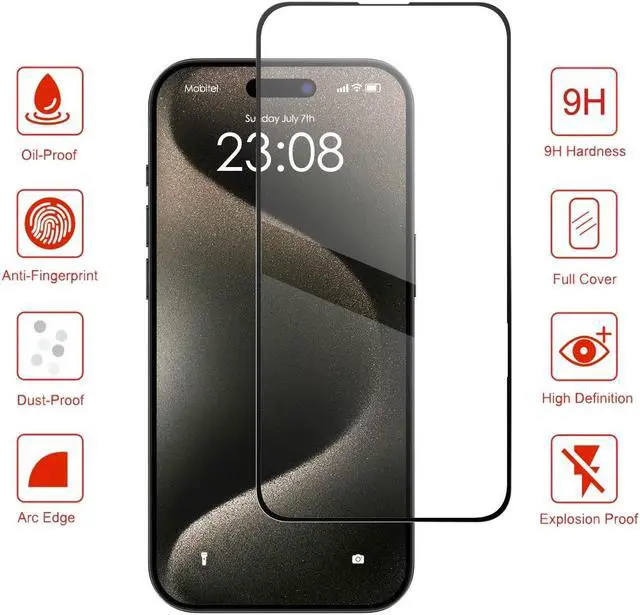 Alt view image 2 of 7 - SZYG for iPhone 15 Pro Tempered Glass Screen Protector [2-Pack] HD Clear, 9H Hardness, No Bubbles, Case Friendly.