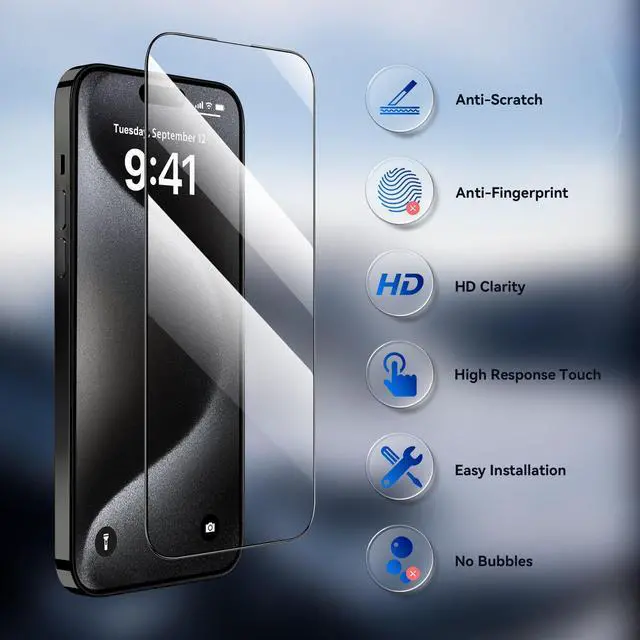 Alt view image 3 of 7 - SZYG for iPhone 15 Pro Tempered Glass Screen Protector [2-Pack] HD Clear, 9H Hardness, No Bubbles, Case Friendly.