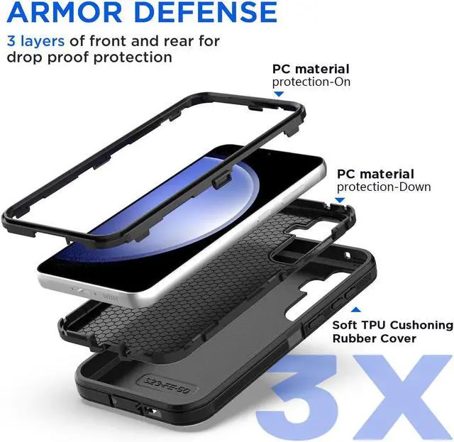 Alt view image 3 of 7 - SZYG for Samsung Galaxy S23 FE 5G Case, Heavy Duty Shockproof Dropproof Rugged Protective Phone Case 3-Layer Protection Anti-dust Durable Cover for Samsung Galaxy S23 FE 2023 6.4 inch.