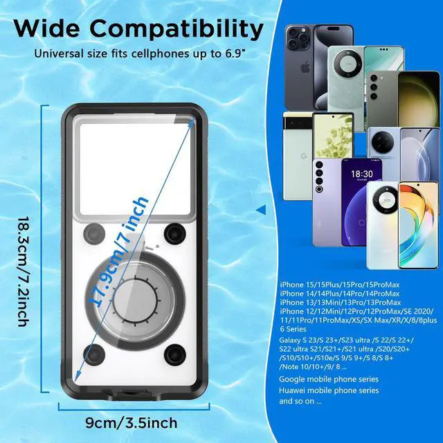 Alt view image 5 of 7 - Self-Checking Waterproof Phone Case 30m/98ft Underwater Photo Video Diving Protective Cover Universal for iPhone 15 14 13 Pro Max/Samsung S24 S23 S22 Ultra/Google/TCL/Motorola