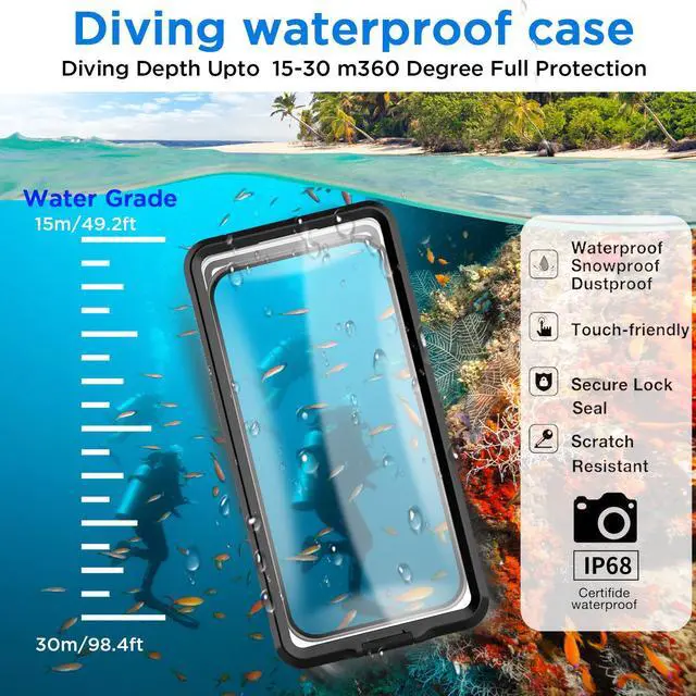 Alt view image 2 of 7 - Self-Checking Waterproof Phone Case 30m/98ft Underwater Photo Video Diving Protective Cover Universal for iPhone 15 14 13 Pro Max/Samsung S24 S23 S22 Ultra/Google/TCL/Motorola