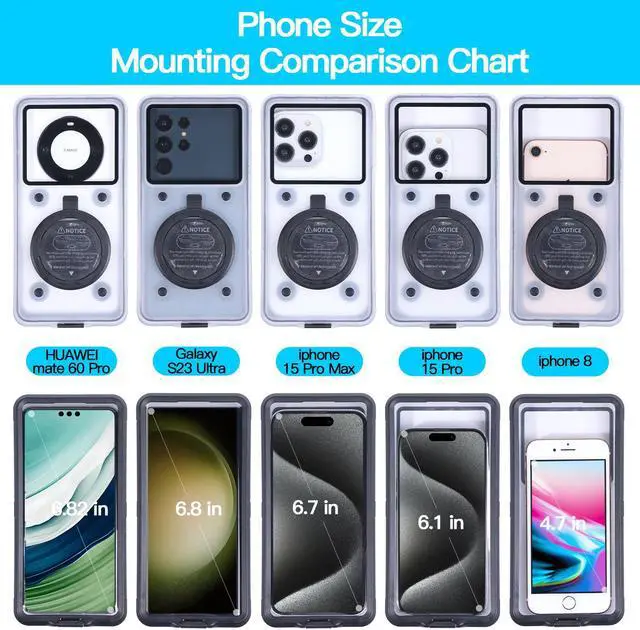 Alt view image 6 of 7 - Self-Checking Waterproof Phone Case 30m/98ft Underwater Photo Video Diving Protective Cover Universal for iPhone 15 14 13 Pro Max/Samsung S24 S23 S22 Ultra/Google/TCL/Motorola