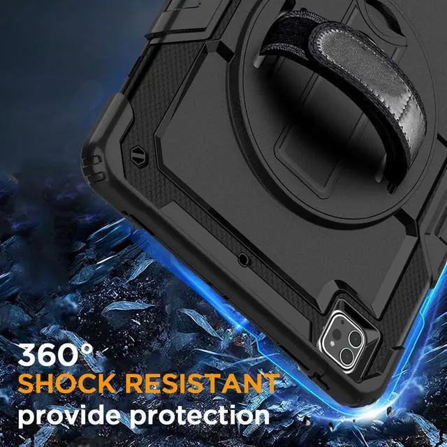 Alt view image 6 of 7 - iPad Pro 12.9 Inch Case 2022/2021/2020/2018(6th/5th/4th/3rd Gen) with Built-in Screen Protector,Pencil Holder, Hand Strap, 360 Rotating Stand Rugged Shockproof Heavy Duty Drop Protection.