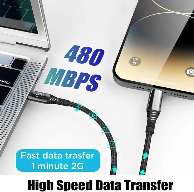 Alt view image 4 of 7 - USB C to Lightning Cable 2 Pack 4FT MFi Certified iPhone Fast Charger with LED Display, 27W PD Fast Charging Type C to Lightning Cable for iPhone 14 13 12 11 Pro Max XR XS 8 SE 3rd Gen.