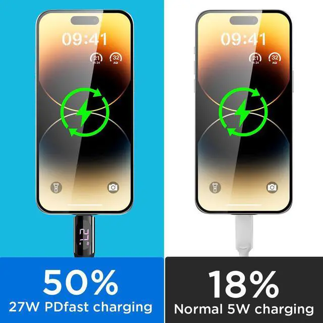 Alt view image 3 of 7 - USB C to Lightning Cable 2 Pack 4FT MFi Certified iPhone Fast Charger with LED Display, 27W PD Fast Charging Type C to Lightning Cable for iPhone 14 13 12 11 Pro Max XR XS 8 SE 3rd Gen.