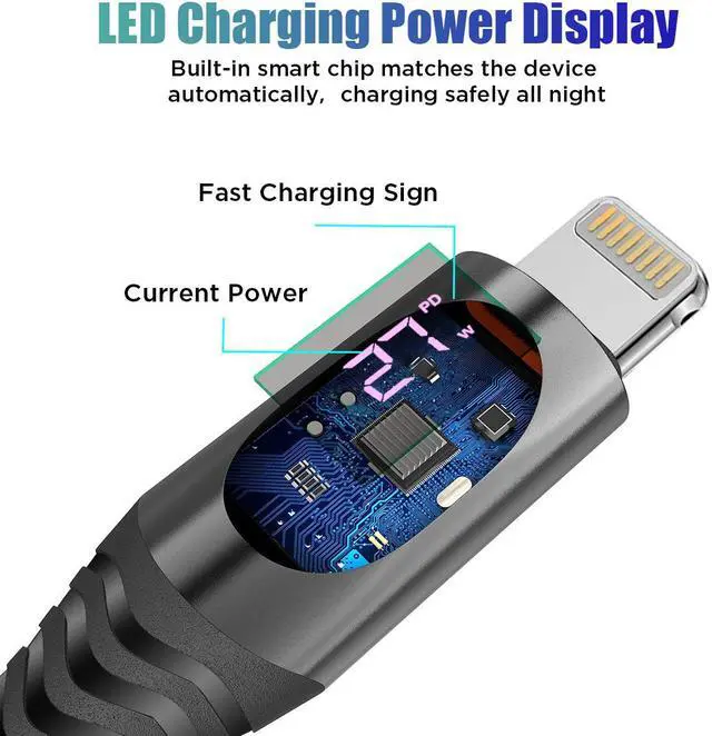 Alt view image 5 of 7 - USB C to Lightning Cable 2 Pack 4FT MFi Certified iPhone Fast Charger with LED Display, 27W PD Fast Charging Type C to Lightning Cable for iPhone 14 13 12 11 Pro Max XR XS 8 SE 3rd Gen.