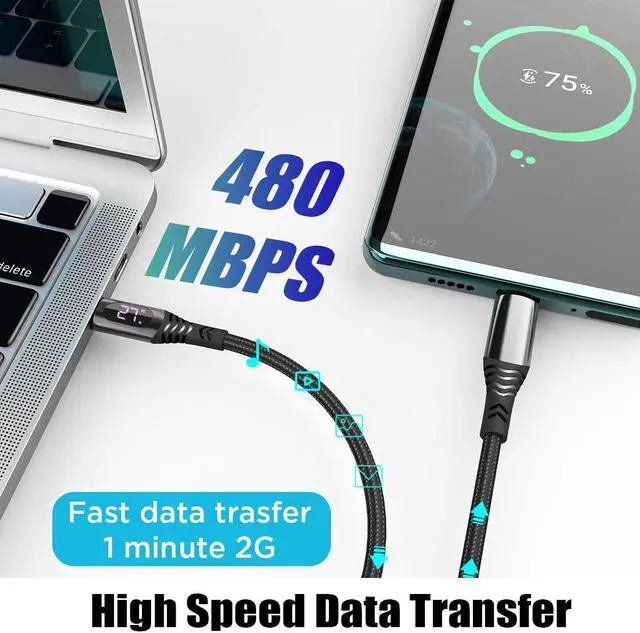Alt view image 3 of 7 - USB C Charger Cable 2 Pack 4ft USB C to USB C Cable PD 100W Fast Charging Cable with LED Display Type C to Type C Charger for iPhone 15/15 Pro/15 Plus/15 Pro Max, Samsung S23 S22, iPad Pro MacBook Pro