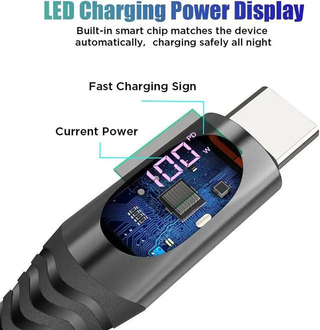 Alt view image 6 of 7 - USB C Charger Cable 2 Pack 4ft USB C to USB C Cable PD 100W Fast Charging Cable with LED Display Type C to Type C Charger for iPhone 15/15 Pro/15 Plus/15 Pro Max, Samsung S23 S22, iPad Pro MacBook Pro