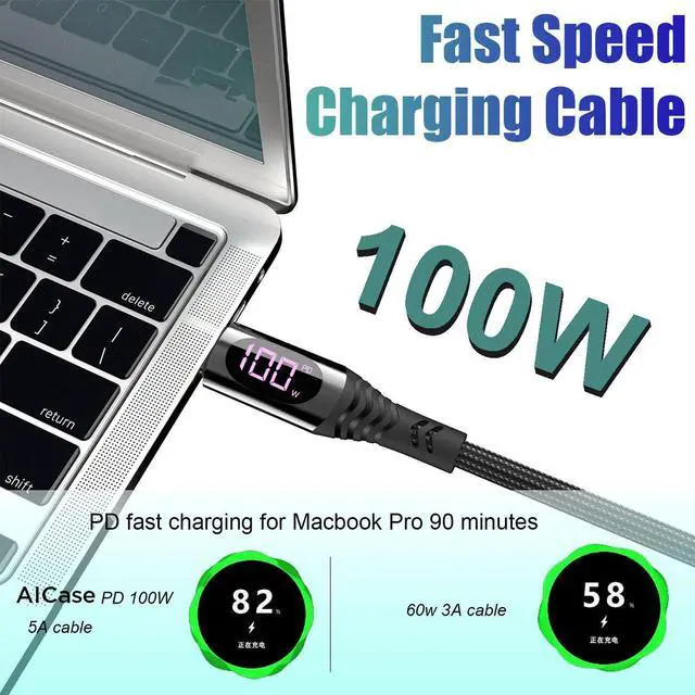 Alt view image 4 of 7 - USB C Charger Cable 2 Pack 4ft USB C to USB C Cable PD 100W Fast Charging Cable with LED Display Type C to Type C Charger for iPhone 15/15 Pro/15 Plus/15 Pro Max, Samsung S23 S22, iPad Pro MacBook Pro