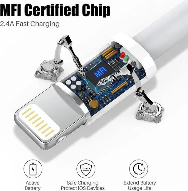 Alt view image 4 of 7 - iPhone Charger Cable, (3-Pack) 10ft Lightning Cable, USB-A to Lightning Cable, MFi Certified iPhone Charger Cable for iPhone 14/13/12/11 Pro Max/Xs/XS Max/XR/X/8 Plus/7/6 Plus, iPad, and More.