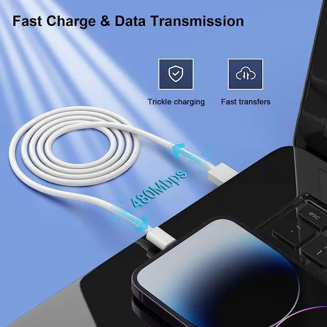 Alt view image 3 of 7 - iPhone Charger Cable, (3-Pack) 10ft Lightning Cable, USB-A to Lightning Cable, MFi Certified iPhone Charger Cable for iPhone 14/13/12/11 Pro Max/Xs/XS Max/XR/X/8 Plus/7/6 Plus, iPad, and More.
