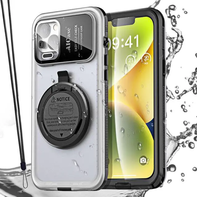 Main image of Self-Check Waterproof Phone Case for iPhone 14, 98ft Underwater Touchscreen WaterProof Dustproof Snowproof Diving Phone Case Built-in Screen Protector for Shower, Bike, Snorkeling iPhone 14