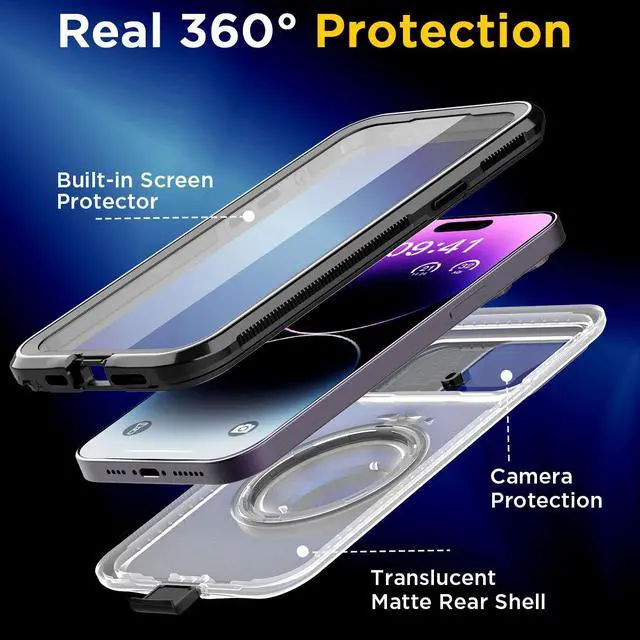 Alt view image 7 of 7 - Self-Check Waterproof Phone Case for iPhone 14, 98ft Underwater Touchscreen WaterProof Dustproof Snowproof Diving Phone Case Built-in Screen Protector for Shower, Bike, Snorkeling iPhone 14