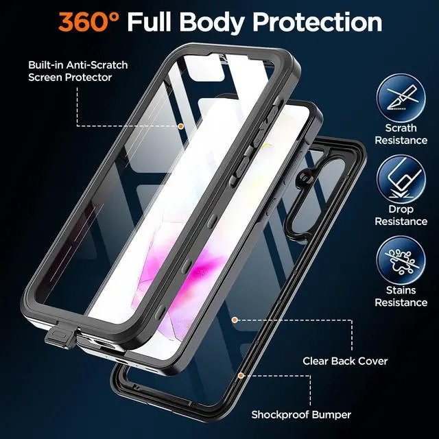 Alt view image 4 of 7 - SZYG for Samsung Galaxy A35 5G Case Waterproof Dustproof, Built-in Screen Protector, IP68 Underwater Full Body Shockproof Rugged Protective Cover for Samsung A35 5G 6.6 inch.