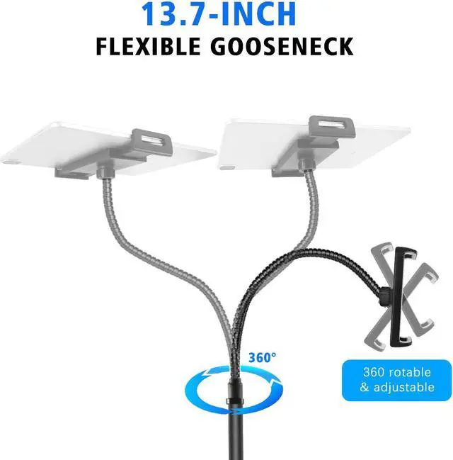 Alt view image 3 of 7 - SZYG Tablet Floor Stand, Gooseneck Swivel Holder Mount Adjustable Height, Metal Stable Base for iPad Pro, iPhone 15 14 13, Galaxy Tab, Kindle, or Other 4.7~12.9 Inch-Screen Devices.