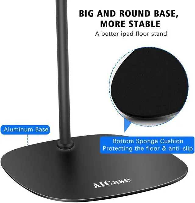 Alt view image 4 of 7 - SZYG Tablet Floor Stand, Gooseneck Swivel Holder Mount Adjustable Height, Metal Stable Base for iPad Pro, iPhone 15 14 13, Galaxy Tab, Kindle, or Other 4.7~12.9 Inch-Screen Devices.