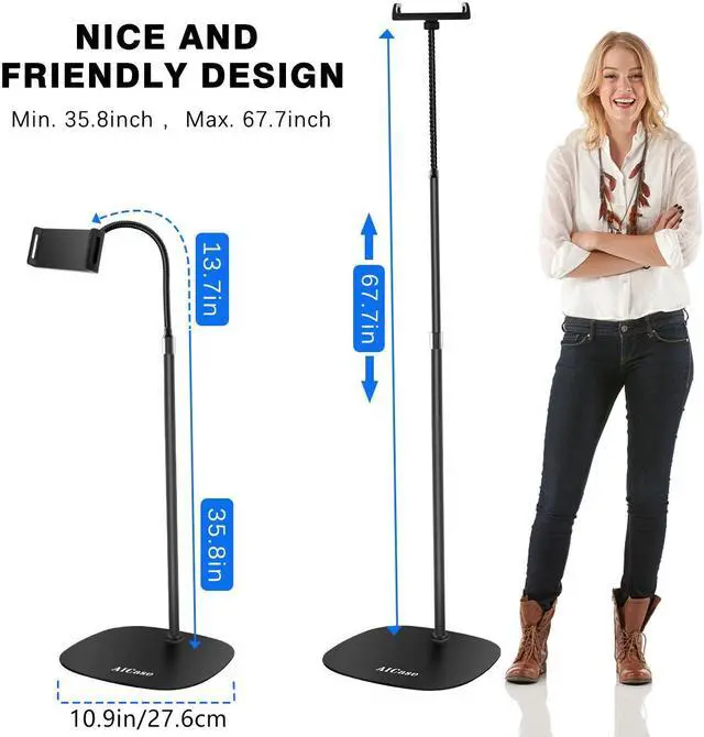 Alt view image 2 of 7 - SZYG Tablet Floor Stand, Gooseneck Swivel Holder Mount Adjustable Height, Metal Stable Base for iPad Pro, iPhone 15 14 13, Galaxy Tab, Kindle, or Other 4.7~12.9 Inch-Screen Devices.