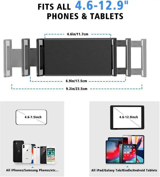 Alt view image 5 of 7 - SZYG Tablet Floor Stand, Gooseneck Swivel Holder Mount Adjustable Height, Metal Stable Base for iPad Pro, iPhone 15 14 13, Galaxy Tab, Kindle, or Other 4.7~12.9 Inch-Screen Devices.