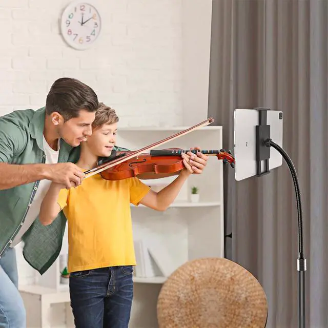 Alt view image 6 of 7 - SZYG Tablet Floor Stand, Gooseneck Swivel Holder Mount Adjustable Height, Metal Stable Base for iPad Pro, iPhone 15 14 13, Galaxy Tab, Kindle, or Other 4.7~12.9 Inch-Screen Devices.