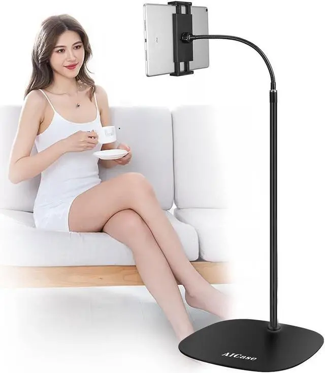 Main image of SZYG Tablet Floor Stand, Gooseneck Swivel Holder Mount Adjustable Height, Metal Stable Base for iPad Pro, iPhone 15 14 13, Galaxy Tab, Kindle, or Other 4.7~12.9 Inch-Screen Devices.