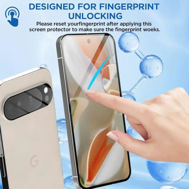 Alt view image 5 of 7 - SZYG 2 Pack for Google Pixel 9 Pro XL Tempered Glass Screen Protector & Camera Lens Protector, 9H Hardness, Support Fingerprint Unlock, Bubble-Free for Pixel 9 Pro XL 6.8" 2024