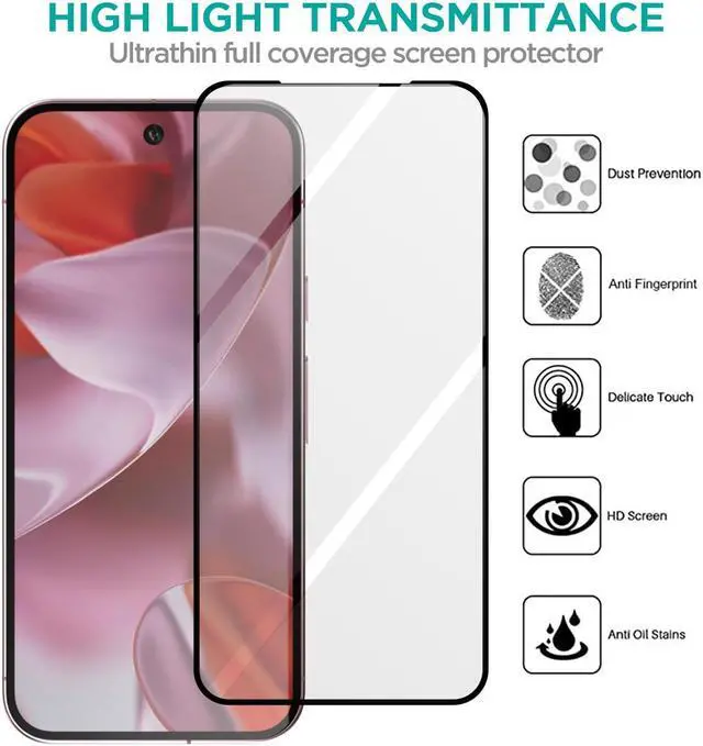 Alt view image 2 of 7 - SZYG for Google Pixel 9 Tempered Glass Screen Protector & Camera Lens Protector [2-Pack], 9H Hardness, Support Fingerprint Unlock, Bubble-Free for Pixel 9 (6.3") 2024