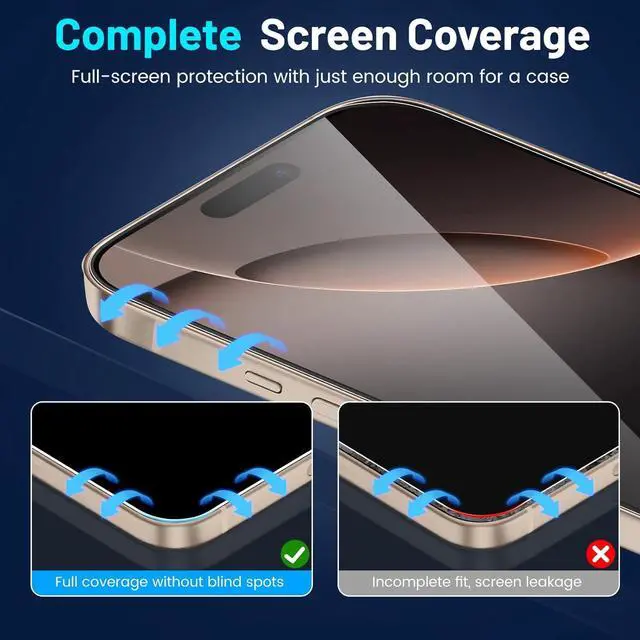 Alt view image 4 of 7 - SZYG [2-Pack] for iPhone 16 Pro Max Tempered Glass Screen Protector 9H Hardness, HD Clear, No Bubbles, Scratch Resistant, Case Friendly.
