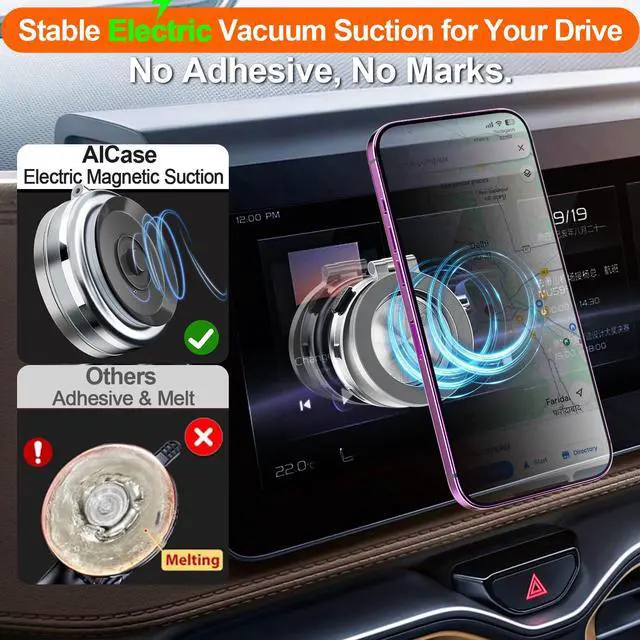 Alt view image 3 of 7 - SZYG Electric Vacuum Magnetic Suction Car Phone Mount 360° Rotating Mobile Phone Holder, Strong Magnetic Grip for Car Gym Kitchen Mirror Smooth Surfaces Universal for iPhone & Android.