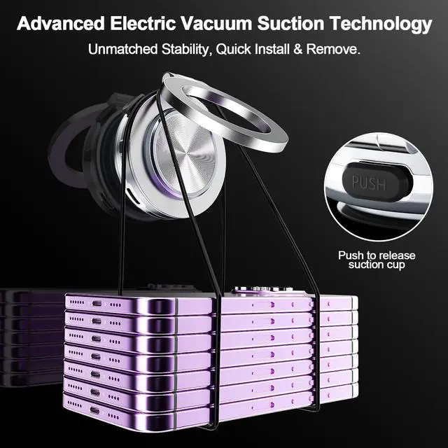 Alt view image 4 of 7 - SZYG Electric Vacuum Magnetic Suction Car Phone Mount 360° Rotating Mobile Phone Holder, Strong Magnetic Grip for Car Gym Kitchen Mirror Smooth Surfaces Universal for iPhone & Android.