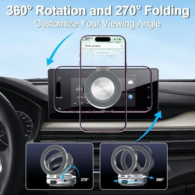 Alt view image 2 of 7 - SZYG Electric Vacuum Magnetic Suction Car Phone Mount 360° Rotating Mobile Phone Holder, Strong Magnetic Grip for Car Gym Kitchen Mirror Smooth Surfaces Universal for iPhone & Android.