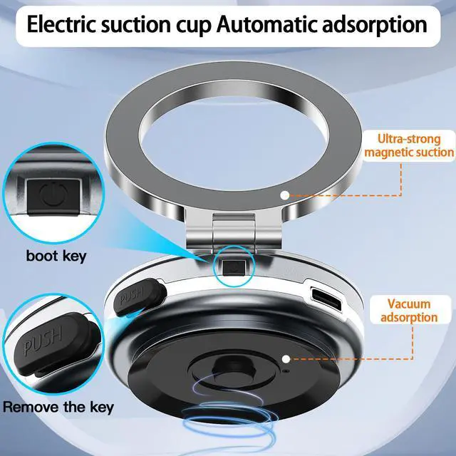 Alt view image 6 of 7 - SZYG Electric Vacuum Magnetic Suction Car Phone Mount 360° Rotating Mobile Phone Holder, Strong Magnetic Grip for Car Gym Kitchen Mirror Smooth Surfaces Universal for iPhone & Android.