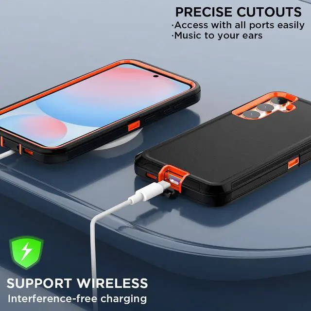 Alt view image 5 of 7 - SZYG for Samsung Galaxy S24 FE Case Heavy Duty 3 in 1 Military Grade Drop Protection Rugged Shockproof Protective Cover For Galaxy S24 FE 6.7 inch. Orange / Black