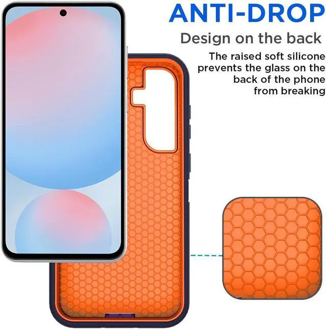Alt view image 4 of 7 - SZYG for Samsung Galaxy S24 FE Case Heavy Duty 3 in 1 Military Grade Drop Protection Rugged Shockproof Protective Cover For Galaxy S24 FE 6.7 inch. Orange / Black