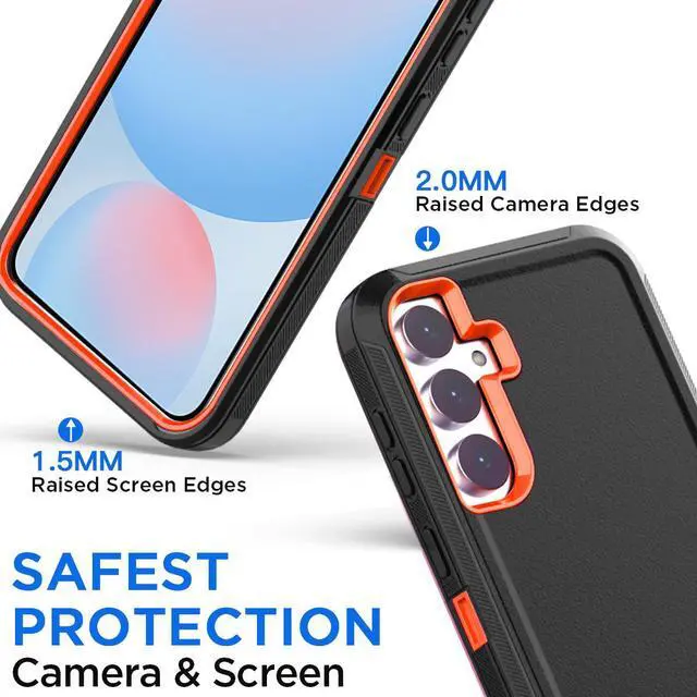 Alt view image 3 of 7 - SZYG for Samsung Galaxy S24 FE Case Heavy Duty 3 in 1 Military Grade Drop Protection Rugged Shockproof Protective Cover For Galaxy S24 FE 6.7 inch. Orange / Black