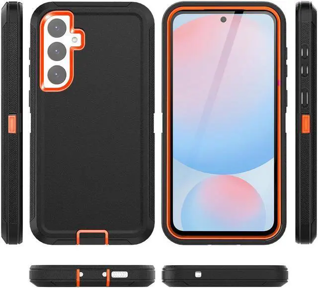 Alt view image 7 of 7 - SZYG for Samsung Galaxy S24 FE Case Heavy Duty 3 in 1 Military Grade Drop Protection Rugged Shockproof Protective Cover For Galaxy S24 FE 6.7 inch. Orange / Black